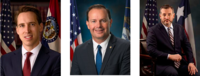 senadores pró-vida republicanos Josh Hawley (Missouri), Mike Lee (Utah) e Ted Cruz (Texas)